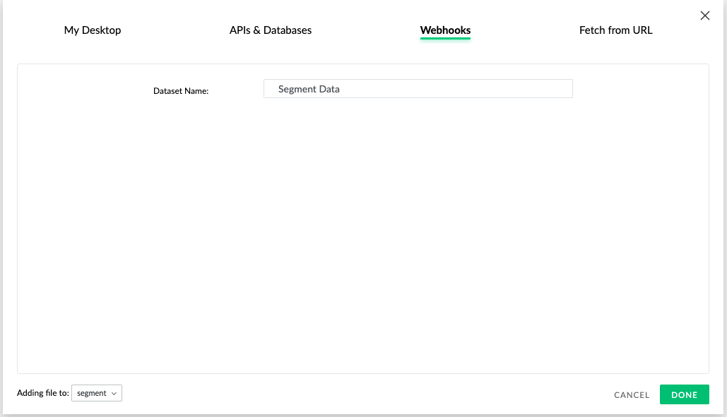 A screenshot of the Mammoth webhook dataset creation screen.